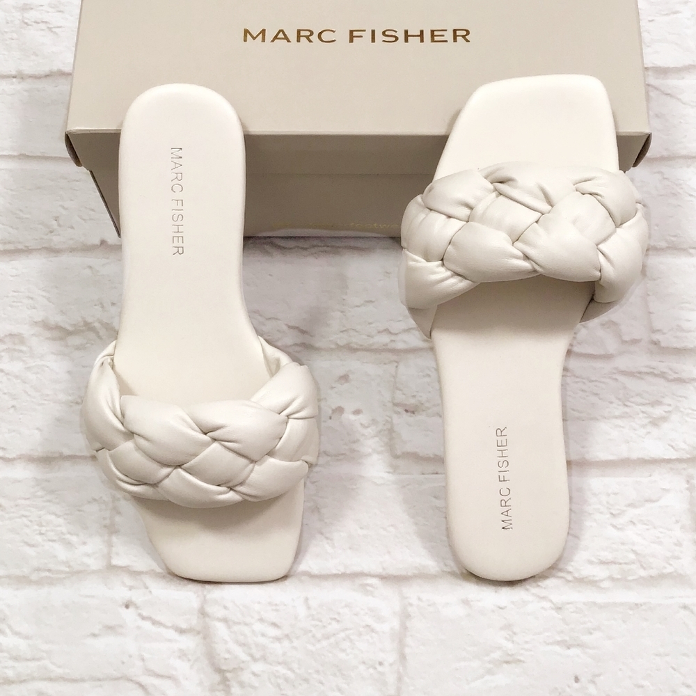 Marc Fisher White Braided Slide Sandals